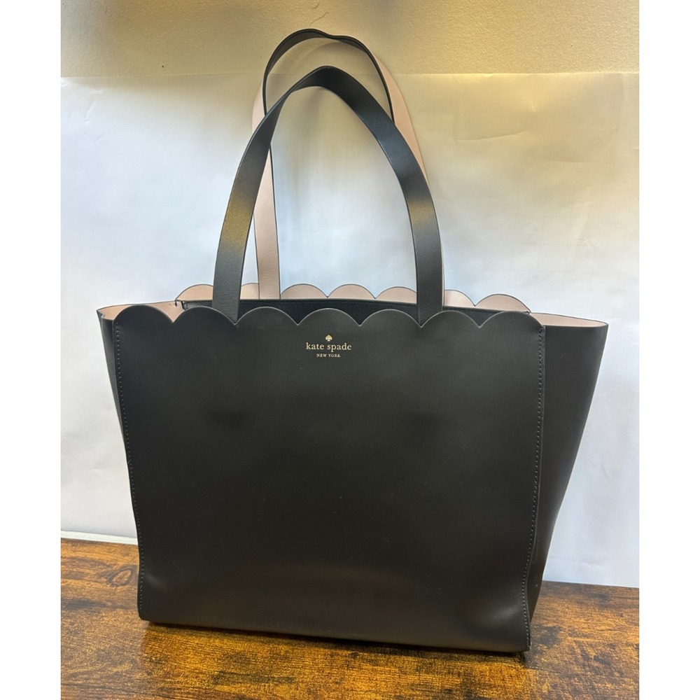 Kate Spade New York Mina Magnolia Street Scalloped Tote Bag Black Pink Purse - Picture 2 of 16